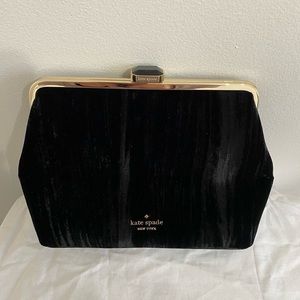 Kate Spade black velvet clutch with crossbody chain